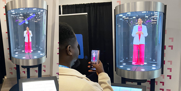Hologram Projector at trade show booth.